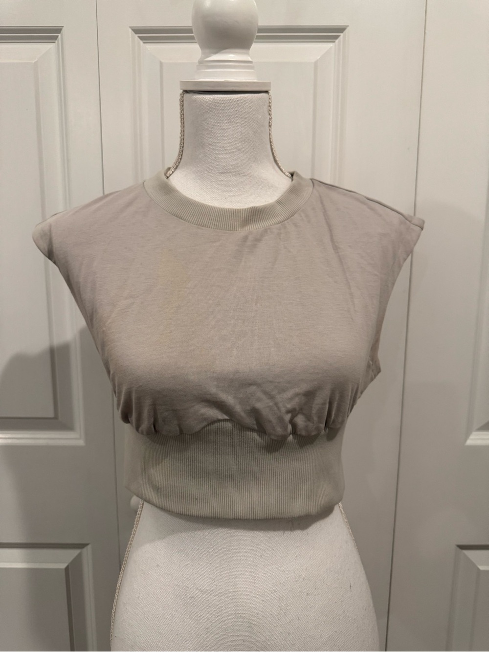 Lattelier Beige Cropped Muscle Tee Ribbed Waist Top Size M